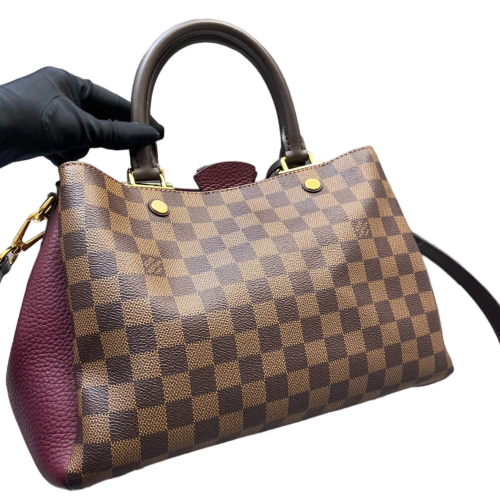 Louis Vuitton Cuir Taurillon Brittany Damier Ebene Calfskin Burgundy Brown