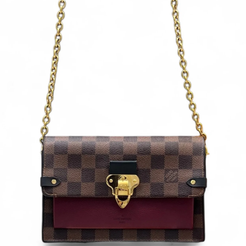 Louis Vuitton Vavin Chain Wallet Damier Ebene Red Brown
