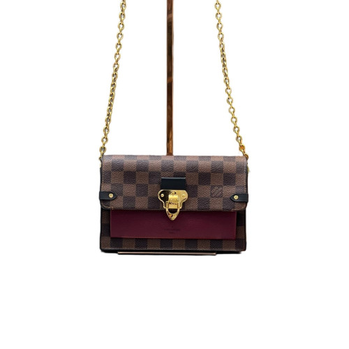 Louis Vuitton Vavin Chain Wallet Damier Ebene Red Brown