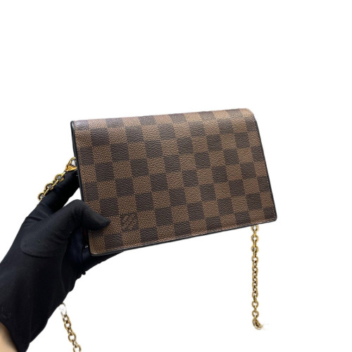 Louis Vuitton Vavin Chain Wallet Damier Ebene Red Brown
