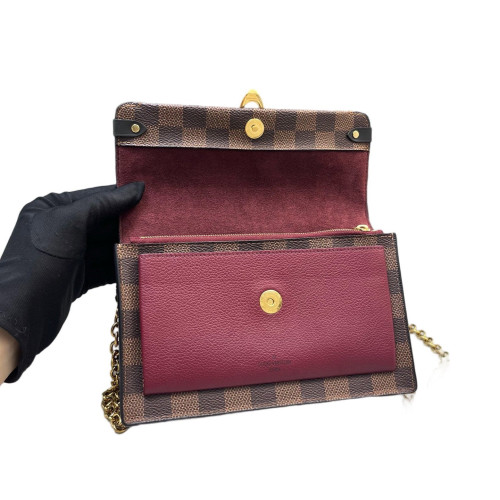 Louis Vuitton Vavin Chain Wallet Damier Ebene Red Brown