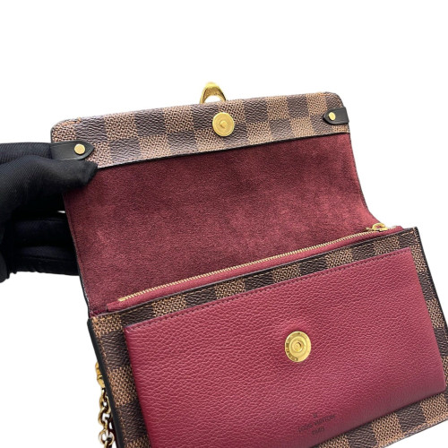 Louis Vuitton Vavin Chain Wallet Damier Ebene Red Brown