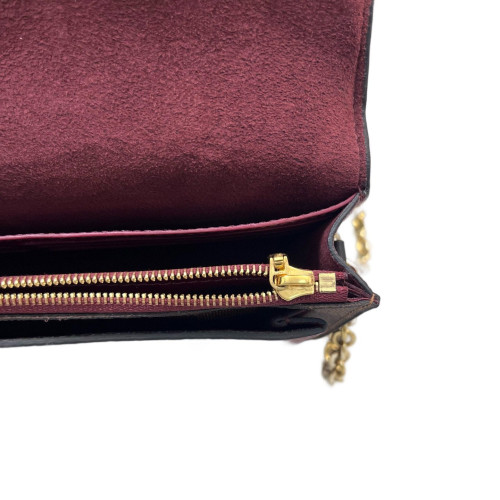 Louis Vuitton Vavin Chain Wallet Damier Ebene Red Brown