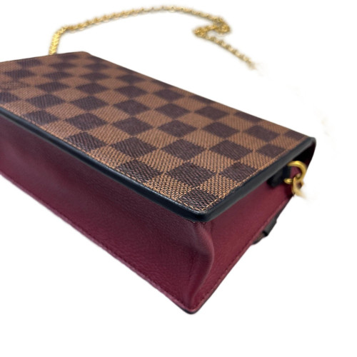 Louis Vuitton Vavin Chain Wallet Damier Ebene Red Brown