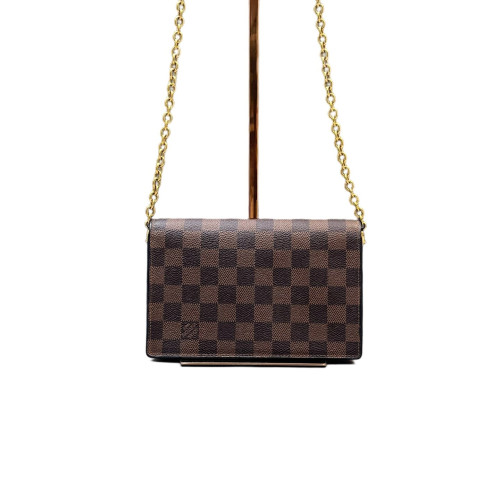 Louis Vuitton Vavin Chain Wallet Damier Ebene Red Brown