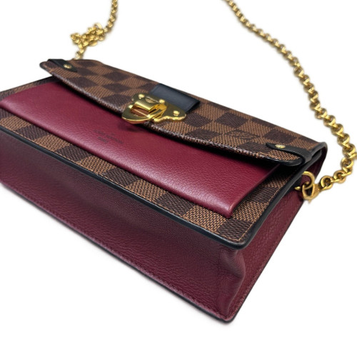 Louis Vuitton Vavin Chain Wallet Damier Ebene Red Brown