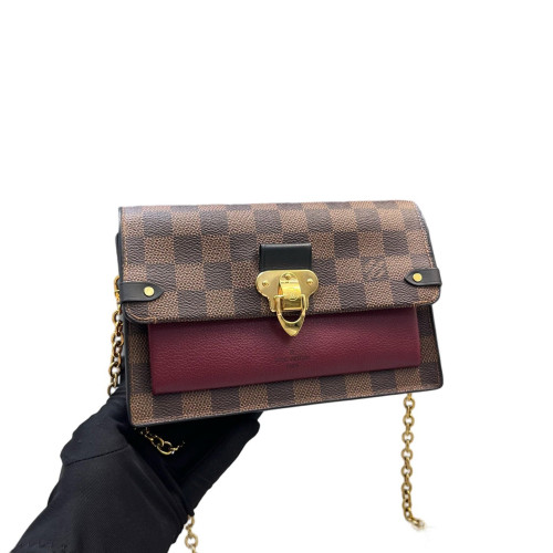 Louis Vuitton Vavin Chain Wallet Damier Ebene Red Brown