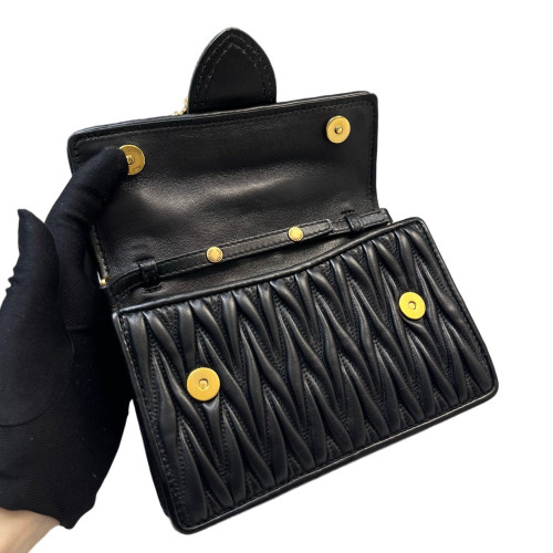 Miu Miu Pearl Gaufre Strass Mini Madras Chain Shoulder Crumpled Lambskin Black