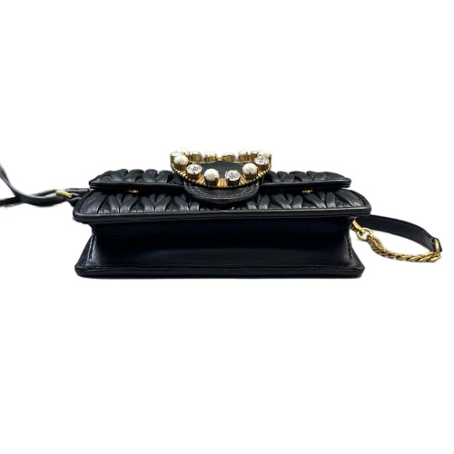 Miu Miu Pearl Gaufre Strass Mini Madras Chain Shoulder Crumpled Lambskin Black