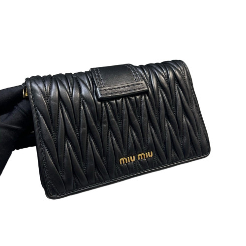 Miu Miu Pearl Gaufre Strass Mini Madras Chain Shoulder Crumpled Lambskin Black