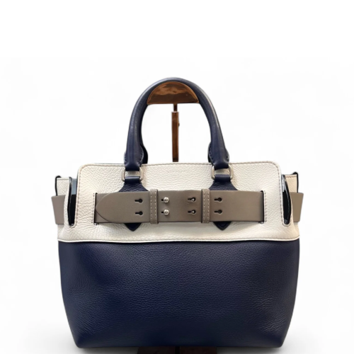 Burberry Small Belt Tote Grained Calfskin Blue White Grey Burberry Small Belt Tote Grained Calfskin Blue White Grey