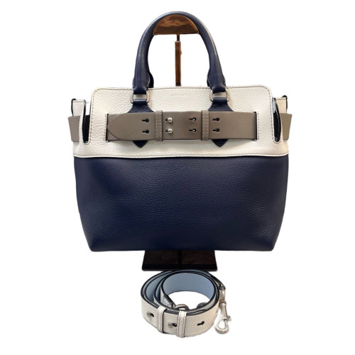 Burberry Small Belt Tote Grained Calfskin Blue White Grey Burberry Small Belt Tote Grained Calfskin Blue White Grey