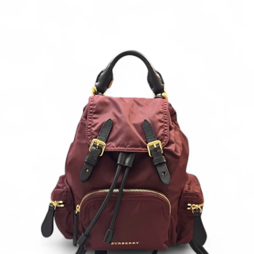 Burberry Small Rucksack Backpack Nylon Calfskin Dark Red Black