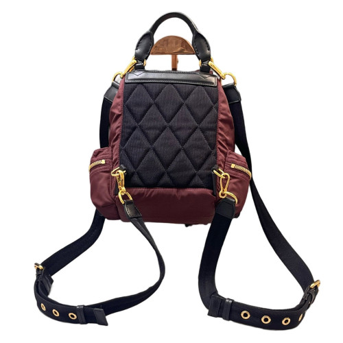 Burberry Small Rucksack Backpack Nylon Calfskin Dark Red Black