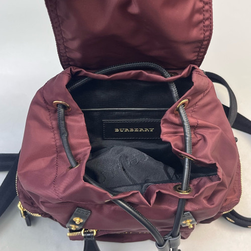 Burberry Small Rucksack Backpack Nylon Calfskin Dark Red Black