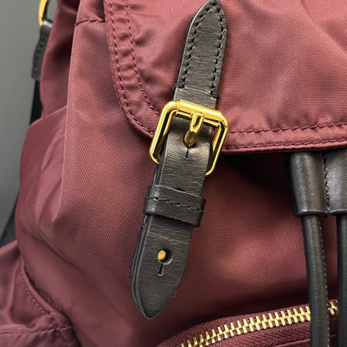 Burberry Small Rucksack Backpack Nylon Calfskin Dark Red Black