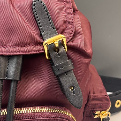 Burberry Small Rucksack Backpack Nylon Calfskin Dark Red Black