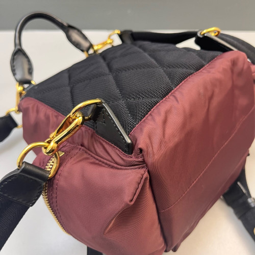 Burberry Small Rucksack Backpack Nylon Calfskin Dark Red Black
