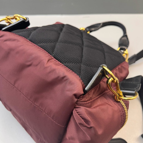 Burberry Small Rucksack Backpack Nylon Calfskin Dark Red Black