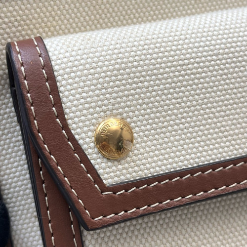 Burberry Mini Two Tone Pocket Bag Canvas Calfskin Beige Brown Burberry Mini Two Tone Pocket Bag Canvas Calfskin Beige Brown