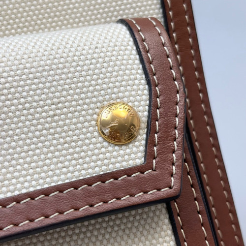 Burberry Mini Two Tone Pocket Bag Canvas Calfskin Beige Brown Burberry Mini Two Tone Pocket Bag Canvas Calfskin Beige Brown