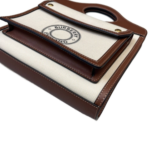 Burberry Mini Two Tone Pocket Bag Canvas Calfskin Beige Brown Burberry Mini Two Tone Pocket Bag Canvas Calfskin Beige Brown