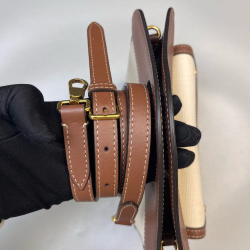 Burberry Mini Two Tone Pocket Bag Canvas Calfskin Beige Brown Burberry Mini Two Tone Pocket Bag Canvas Calfskin Beige Brown