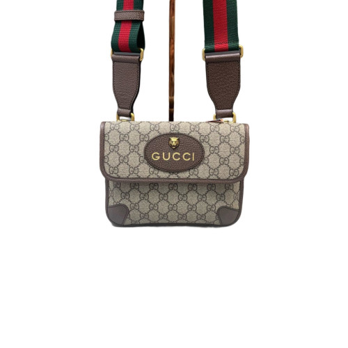 Gucci Web Small Neo Vintage Double Flap Messenger Bag GG Supreme Monogram Beige Brown Green