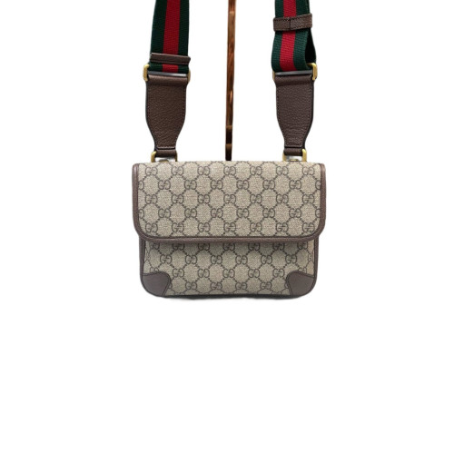 Gucci Web Small Neo Vintage Double Flap Messenger Bag GG Supreme Monogram Beige Brown Green