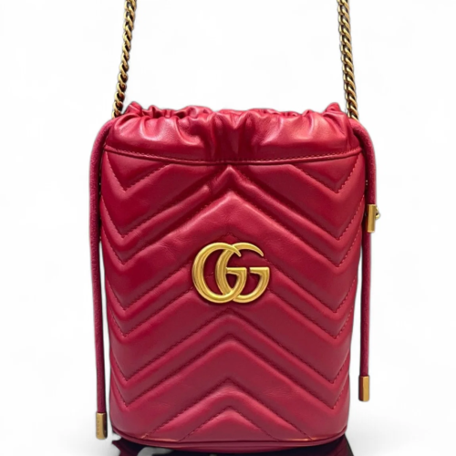 Gucci Chevron Mini GG Marmont Bucket Bag Calfskin Red