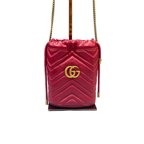 Gucci Chevron Mini GG Marmont Bucket Bag Calfskin Red