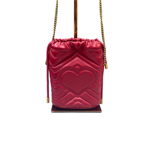 Gucci Chevron Mini GG Marmont Bucket Bag Calfskin Red