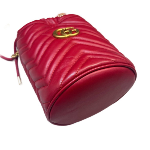 Gucci Chevron Mini GG Marmont Bucket Bag Calfskin Red