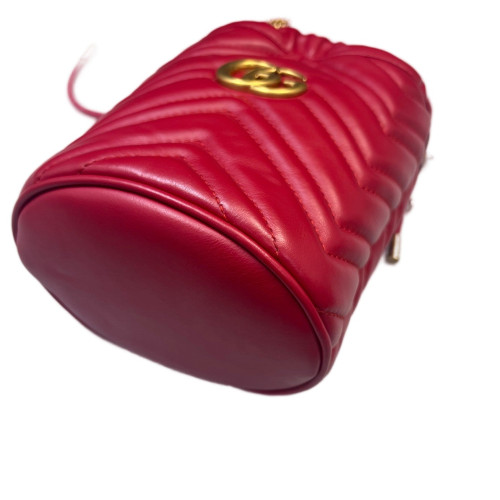 Gucci Chevron Mini GG Marmont Bucket Bag Calfskin Red
