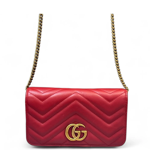 Gucci Chevron GG Marmont Chain Wallet Calfskin Red Gucci Chevron GG Marmont Chain Wallet Calfskin Red