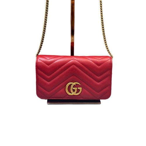 Gucci Chevron GG Marmont Chain Wallet Calfskin Red Gucci Chevron GG Marmont Chain Wallet Calfskin Red