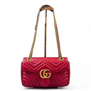 Gucci Chevron Small GG Marmont Grained Calfskin Red