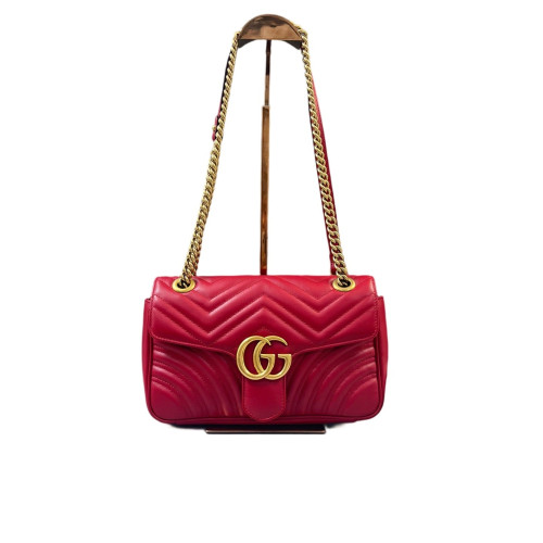 Gucci Chevron Small GG Marmont Grained Calfskin Red
