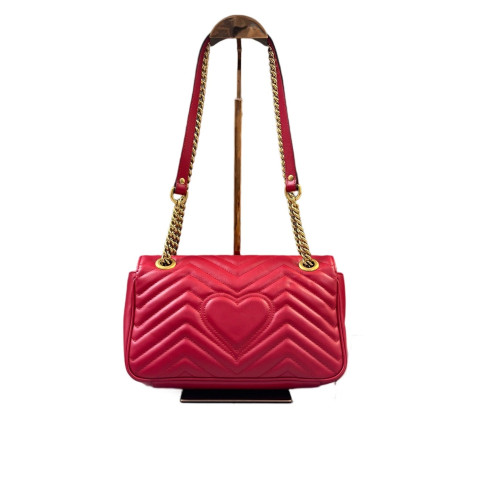 Gucci Chevron Small GG Marmont Grained Calfskin Red