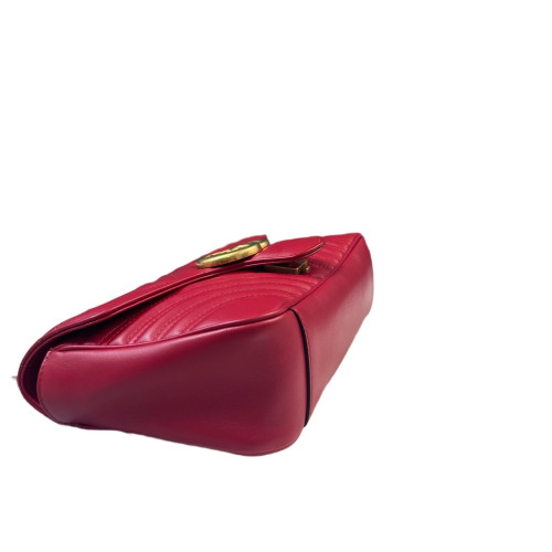 Gucci Chevron Small GG Marmont Grained Calfskin Red
