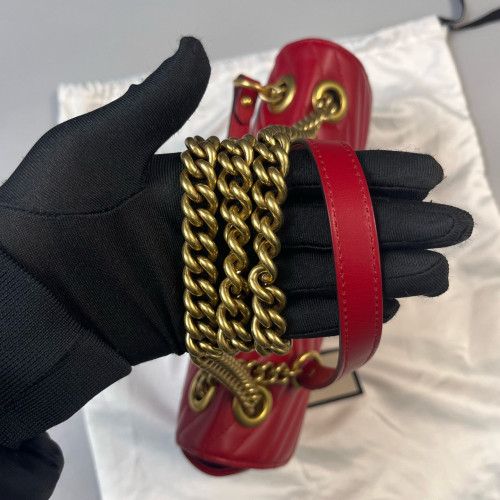 Gucci Chevron Small GG Marmont Grained Calfskin Red