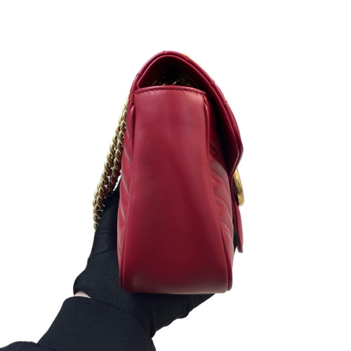 Gucci Chevron Small GG Marmont Grained Calfskin Red