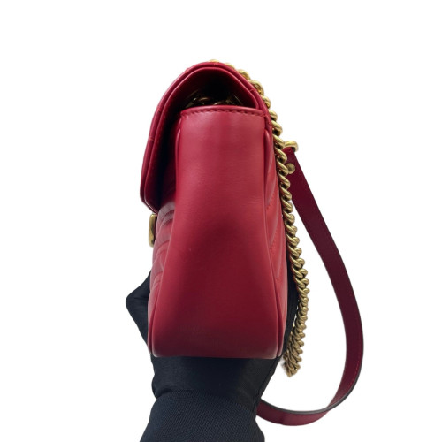 Gucci Chevron Small GG Marmont Grained Calfskin Red