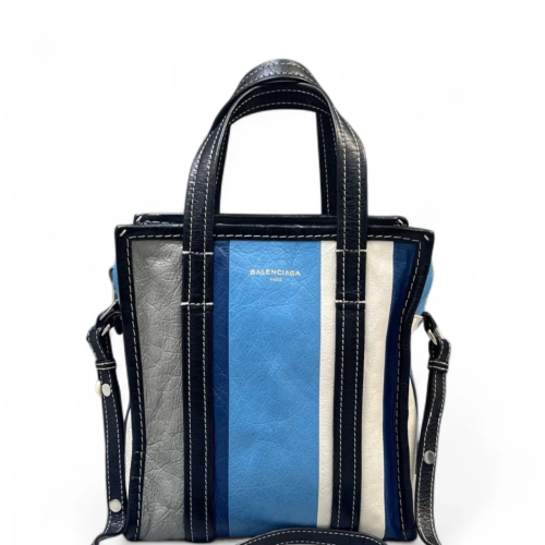 Balenciaga Xs Bazar Shopper Tote Arena Lambskin Black Blue White