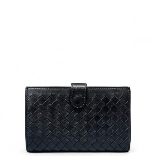 Bottega Veneta Woven Compact Wallet Lambskin Intrecciato Black