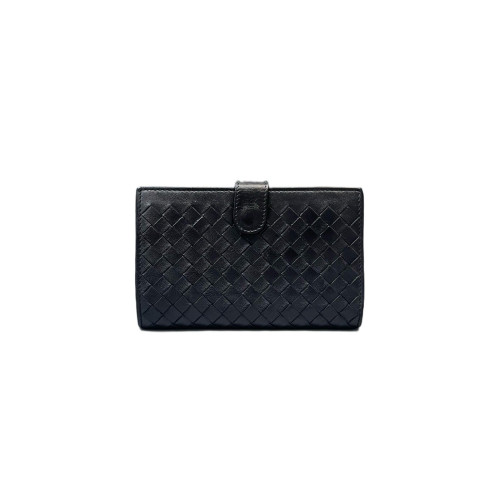 Bottega Veneta Woven Compact Wallet Lambskin Intrecciato Black