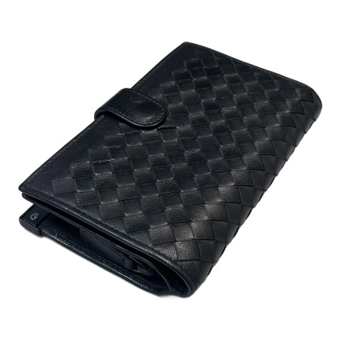 Bottega Veneta Woven Compact Wallet Lambskin Intrecciato Black