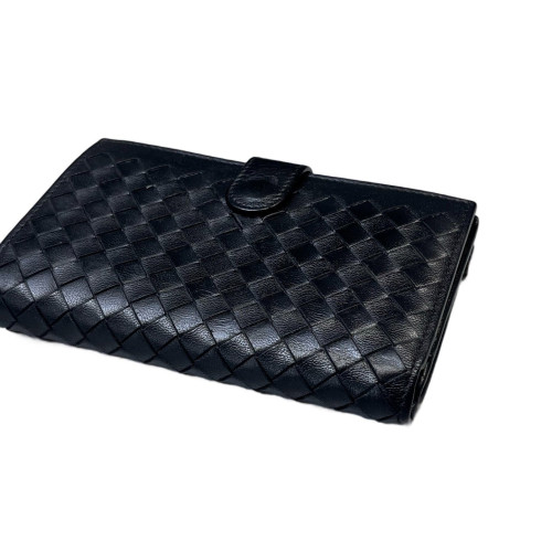Bottega Veneta Woven Compact Wallet Lambskin Intrecciato Black