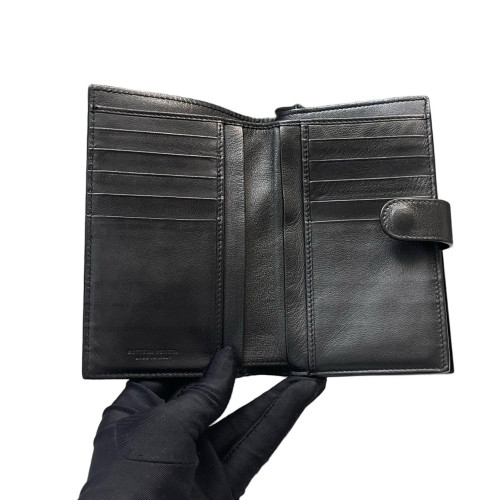 Bottega Veneta Woven Compact Wallet Lambskin Intrecciato Black