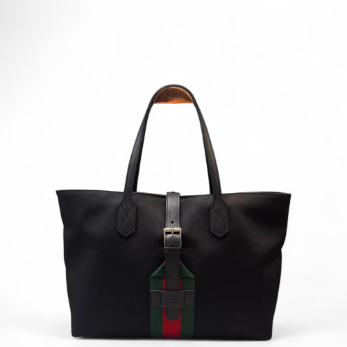Gucci Web Tote Bag Canvas Black Red Green